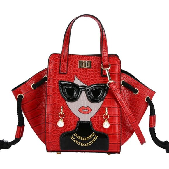 Jewelry - Novelty Unique 3D Lady Face PU Leather Top Handle Satchel Handbags for Women Fun